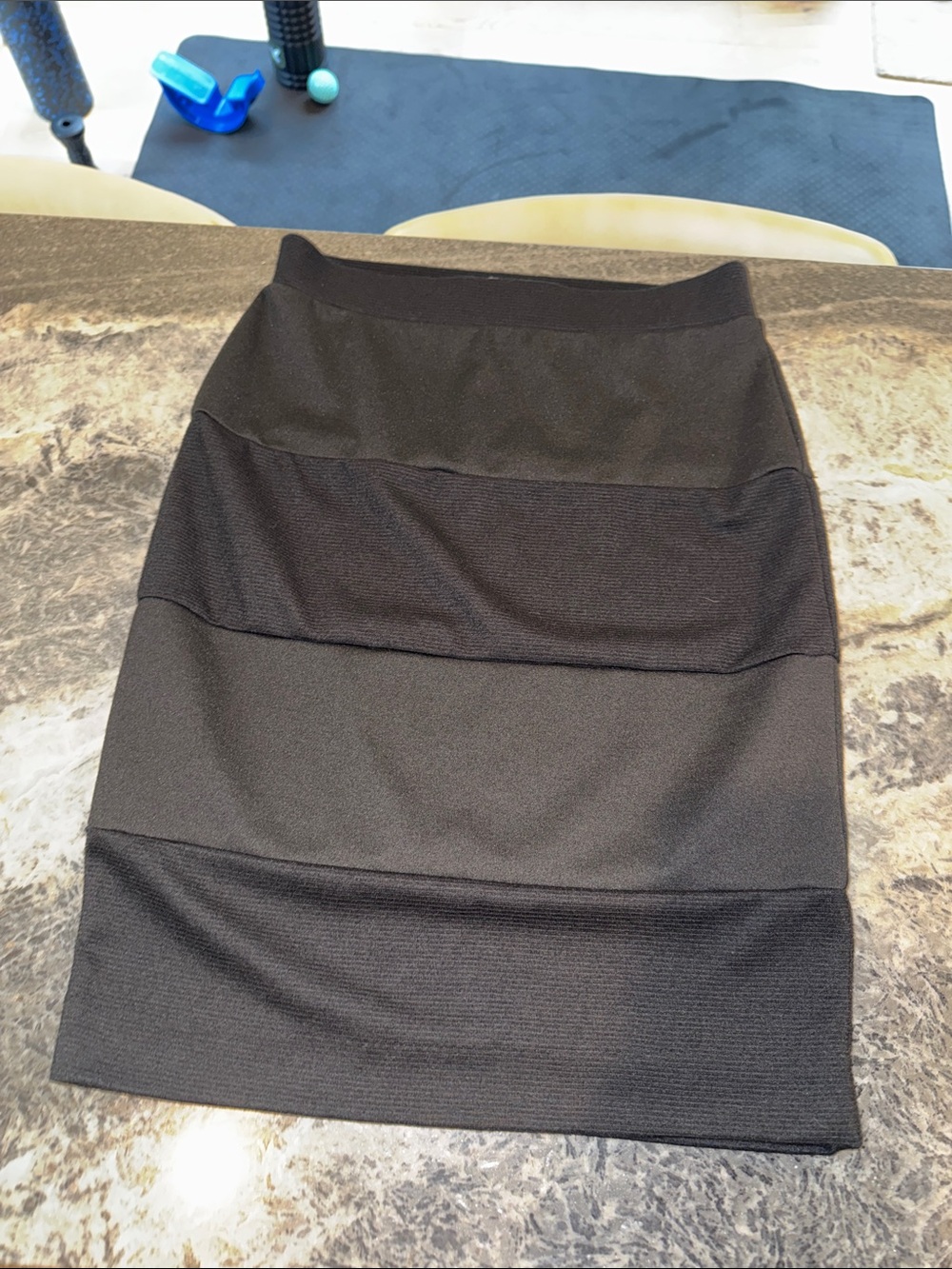 Elle Black Textured Band Pencil Skirt